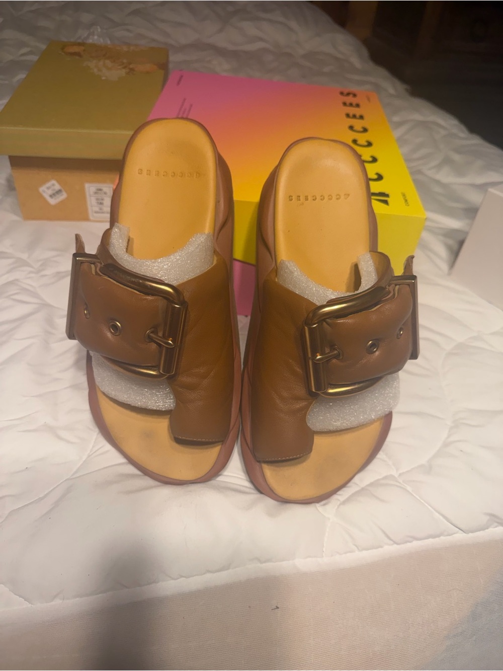 4CCCCEES  Mellon glow oak Buckle Slide Sandals